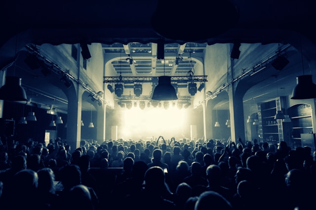 Intimate small music venue with stage and seating